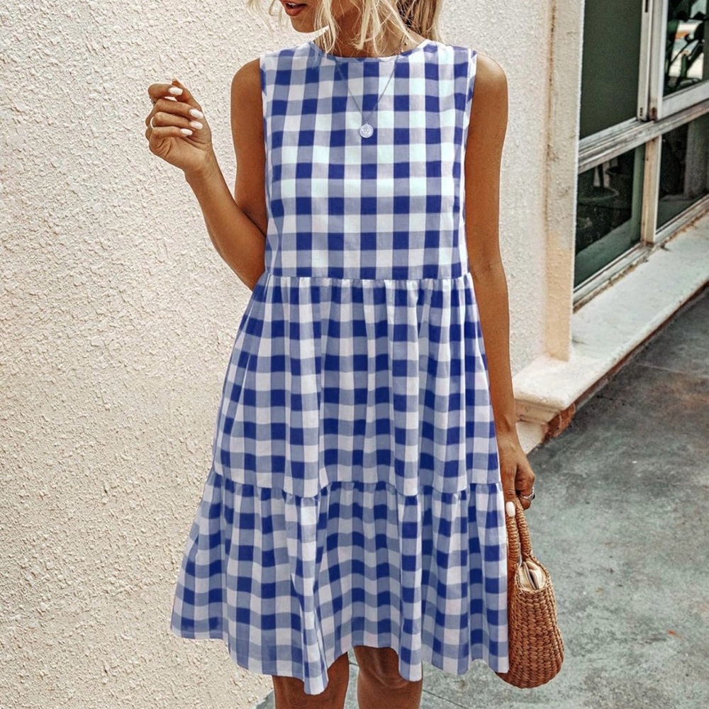 Blue Gingham Midi Dress